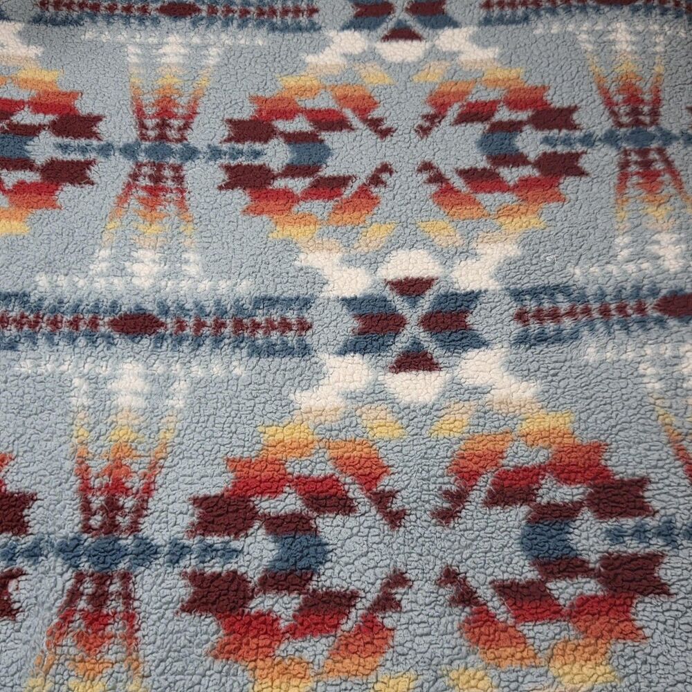 Pendleton Sherpa Fleece Throw Blanket Legend Lake Aqua Queen Reversible Aztec - Picture 3 of 6